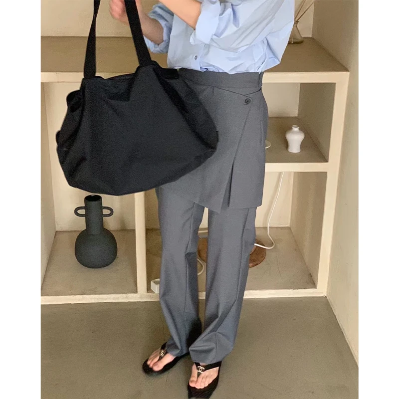 

Женские повседневные брюки с высокой талией, прямые длинные брюки в уличном стиле, модный шикарный дизайн для весны и осени