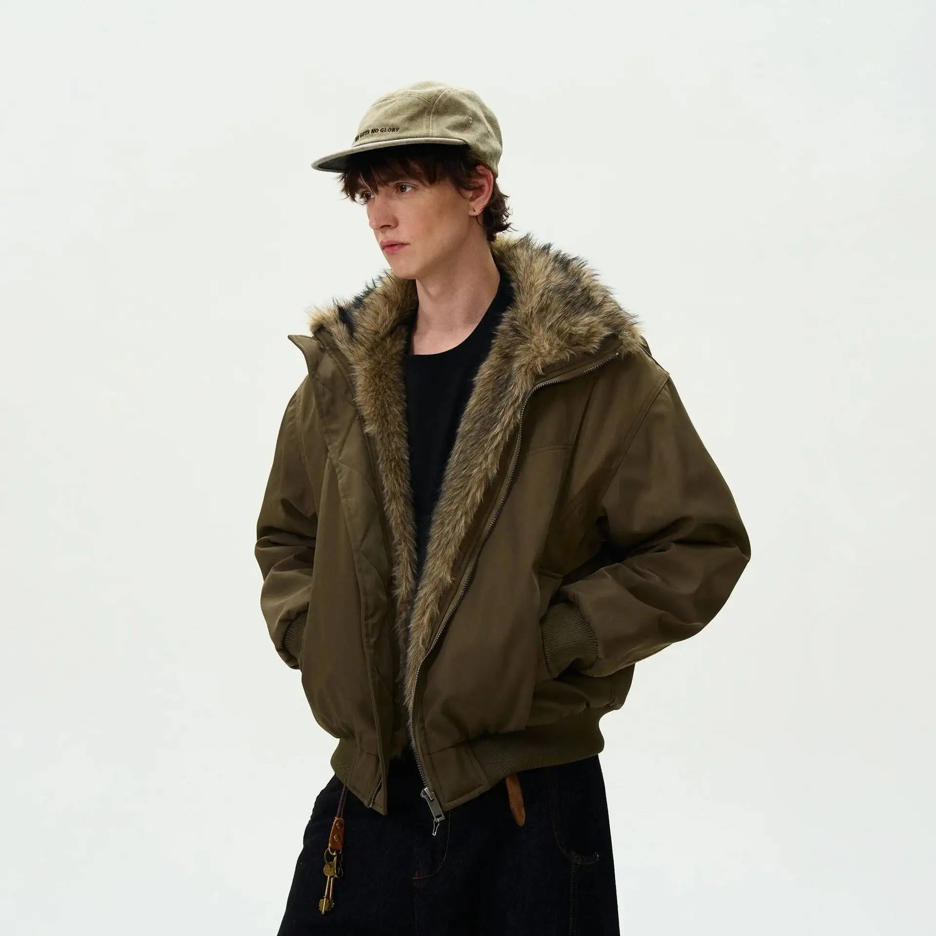 Winter American Retro Mountain Eagle Cotton Jacket Men's Loose Casual High-End Feelings Cotton Coat Black Casual Hoodie