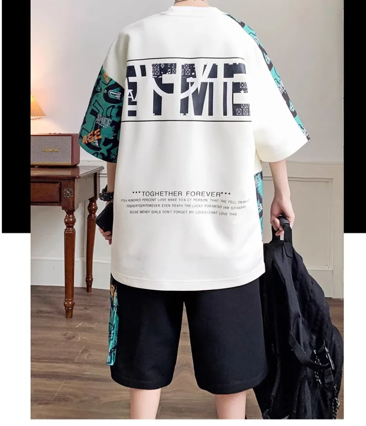 2024 Summer Men\'Sets Korean Fashion Streetwear Short Tracksuit Men  Trend Men Clothing T Shirts Shorts 2 Piece Set Men