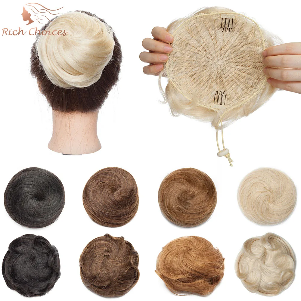 100% Human Hair Bun Donut Updo Clip In Hairpiece Drawstring Chignon Ponytail Extenstions Scrunchies Hair Piece For Women