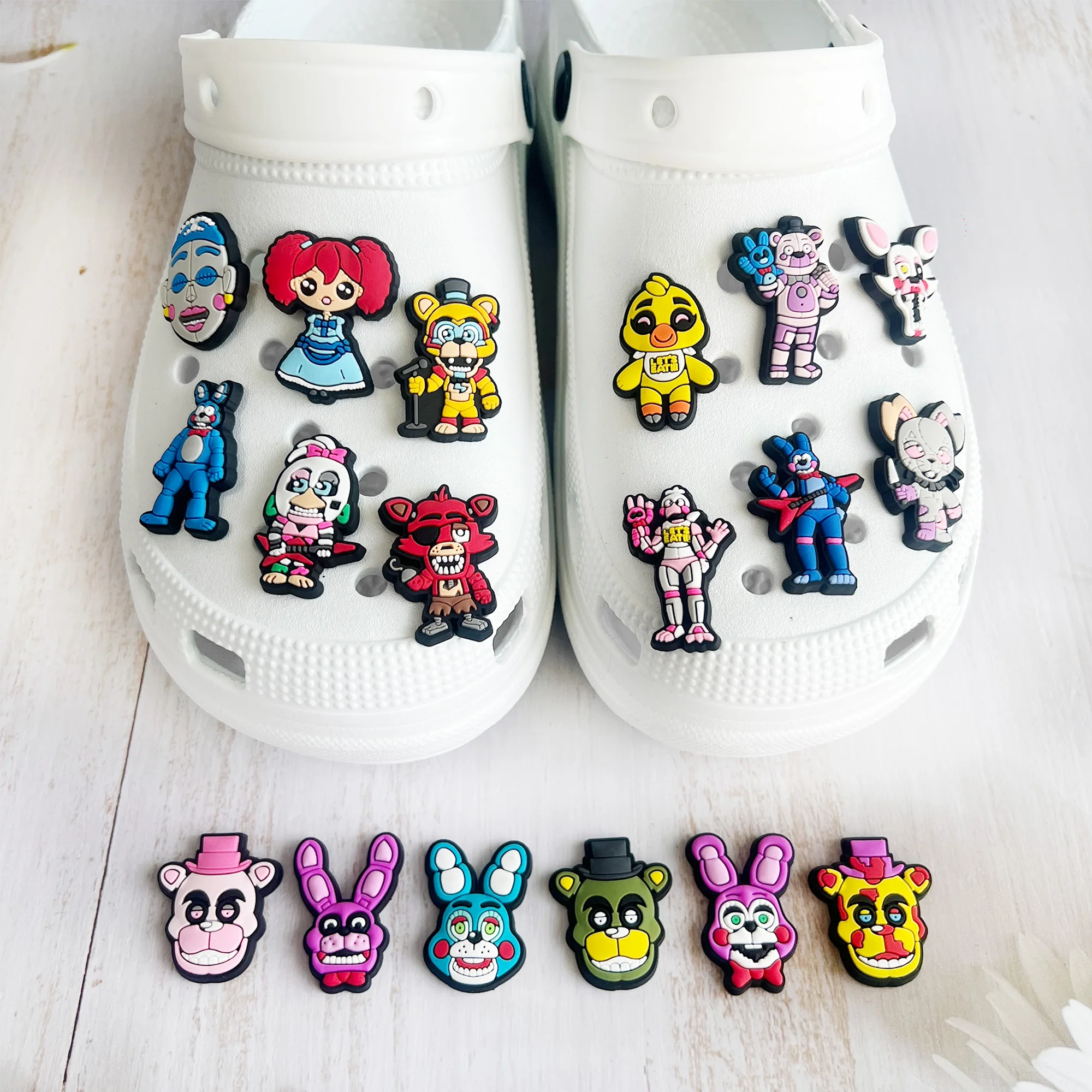 25/50/100Pcs Terrifying Five Nights Shoes Charms Cartoon Clog Sandal Garden Shoe Decoration Accessorie Buckles Kids Party Gifts image 6