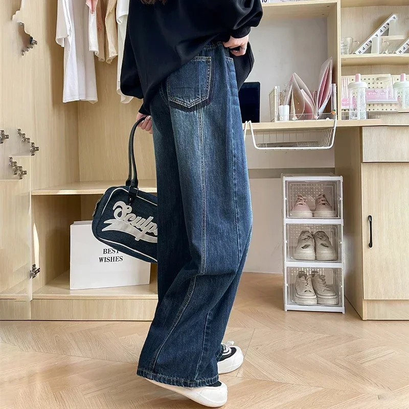Celana Baggy Y2K 2025 Streetwear Retro Fashion Musim Gugur Wanita Jeans Pinggang Tinggi Longgar Kaki Lebar Lurus Celana Denim Longgar