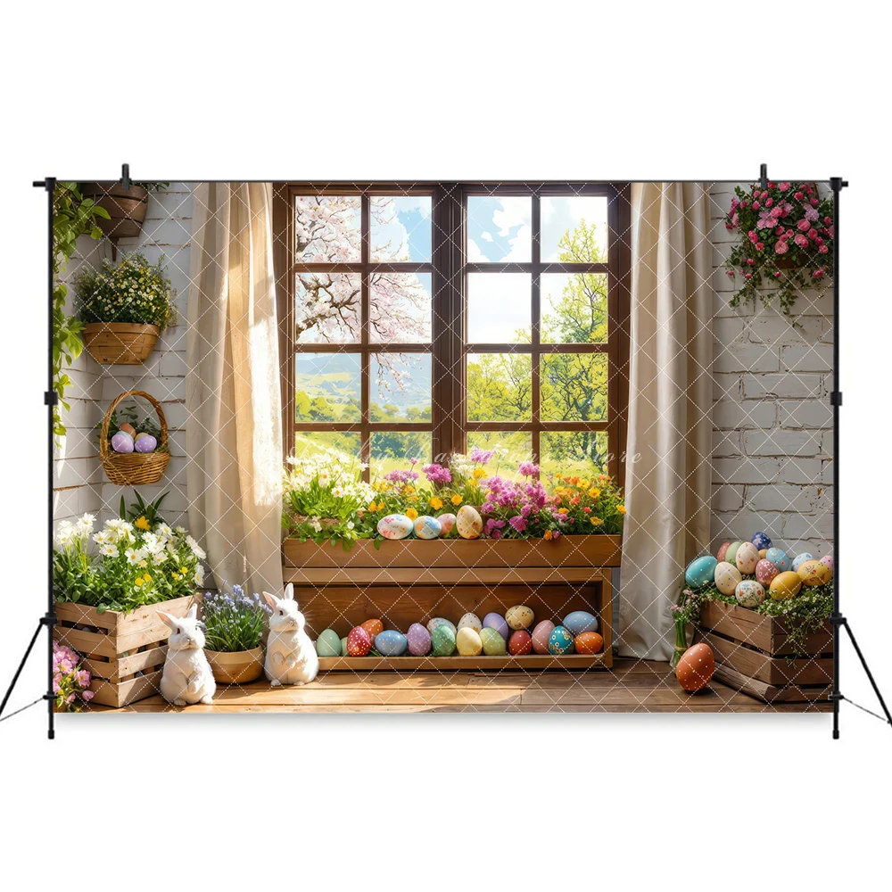 Easter Egg Rustic Barn Door Background Kids Child Photocall Decors Adult Baby Props Wreath Floral Photography Studio Backdrop