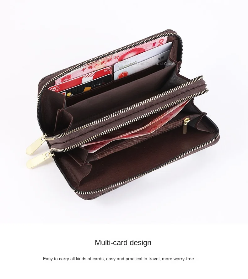 Damen-Geldbörse Lang mit Großer Kapazität, Münzfach und Doppelreißverschluss, Multifunktionale Clutch-Tasche für Mobiltelefone und Münzen – Detail 15