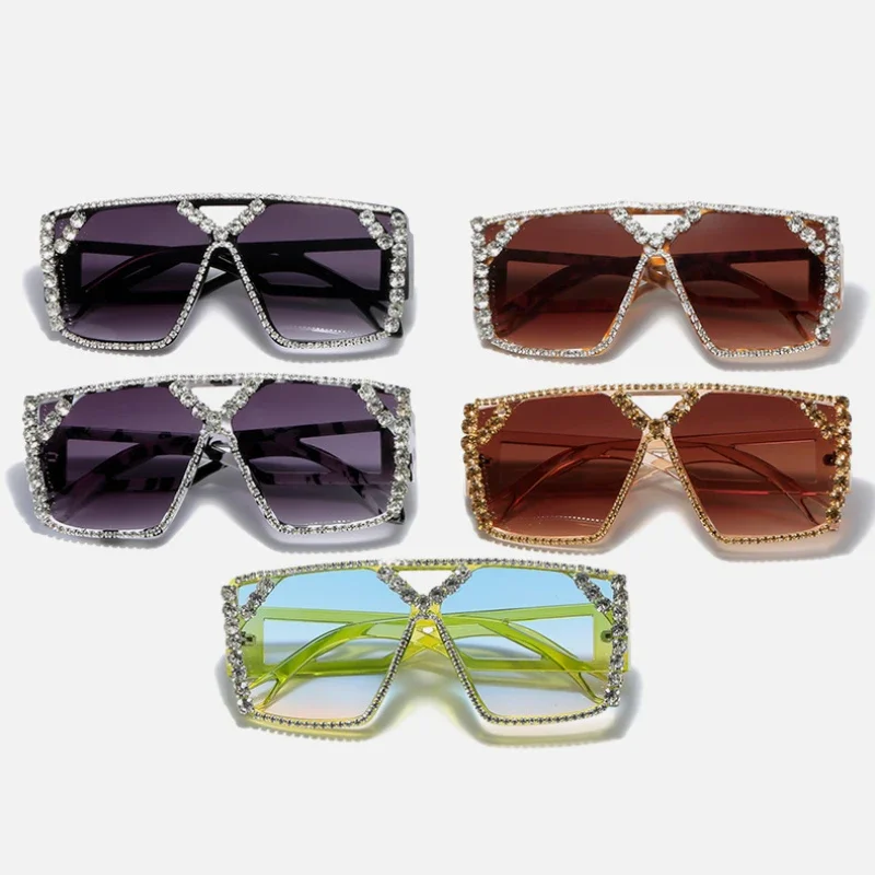 Women Diamond Inlaid Large Frame Sunglasses Fashion Sunscreen UV Protection Sunglass  Personalized Outdoor Trendy Sun Glasses