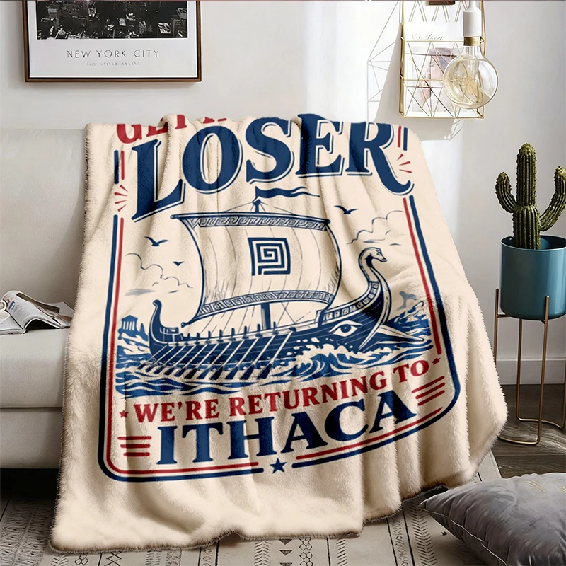 Ironic Greek Mythology Flannel Blanket, Returning to Ithaca Throw, Dark Academia Odyssey Gift
