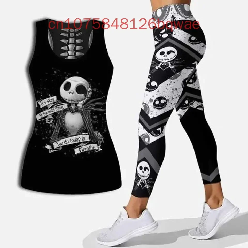 Disney Jack Skellington Hollow Vest and Womens Leggings Y2k Yoga Suit Fitness Leggings Sports Suit Tank Top Legging Yoga Set