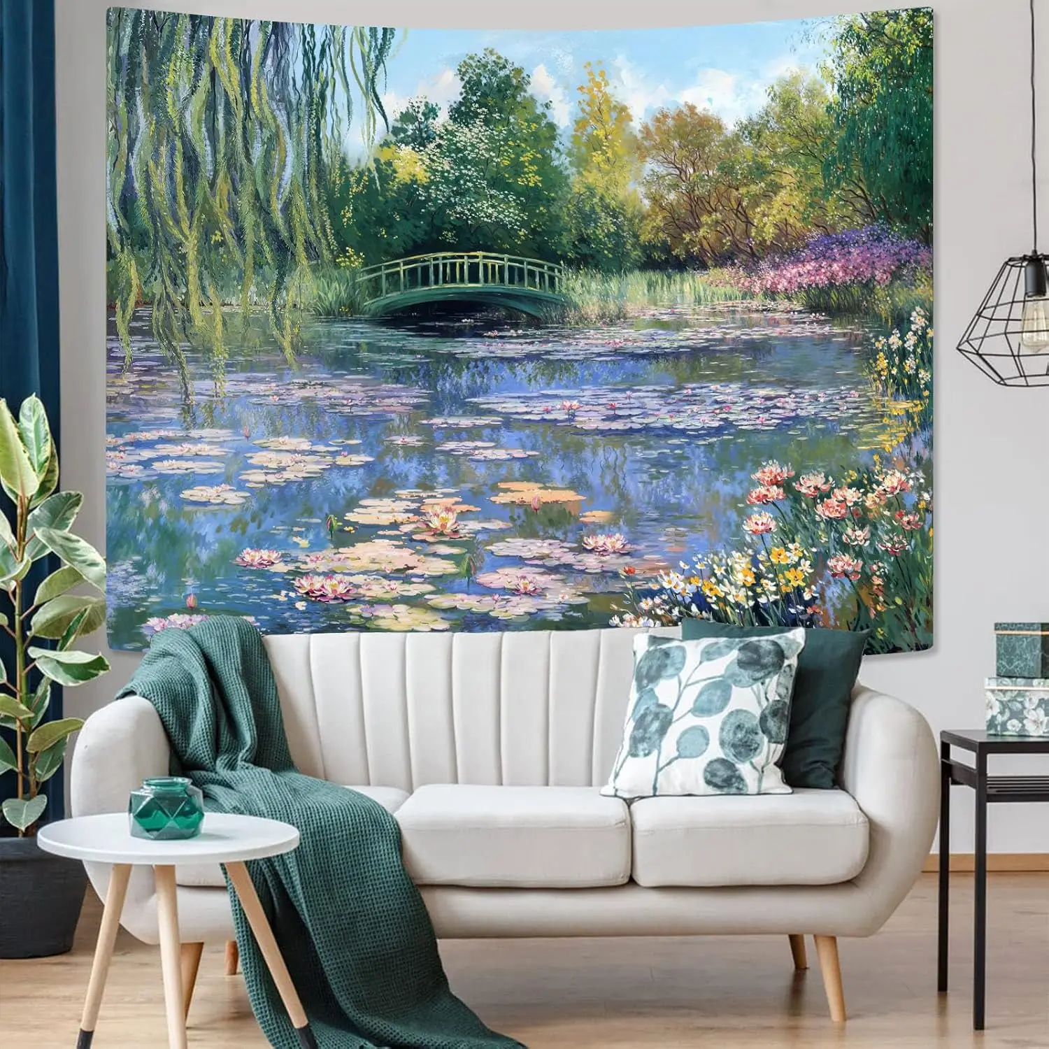 Aesthetic Tapestry Large Tapestry Monet Water Lilies Green Floral Plant Wall Art Posters Nature Flower Garden Decor