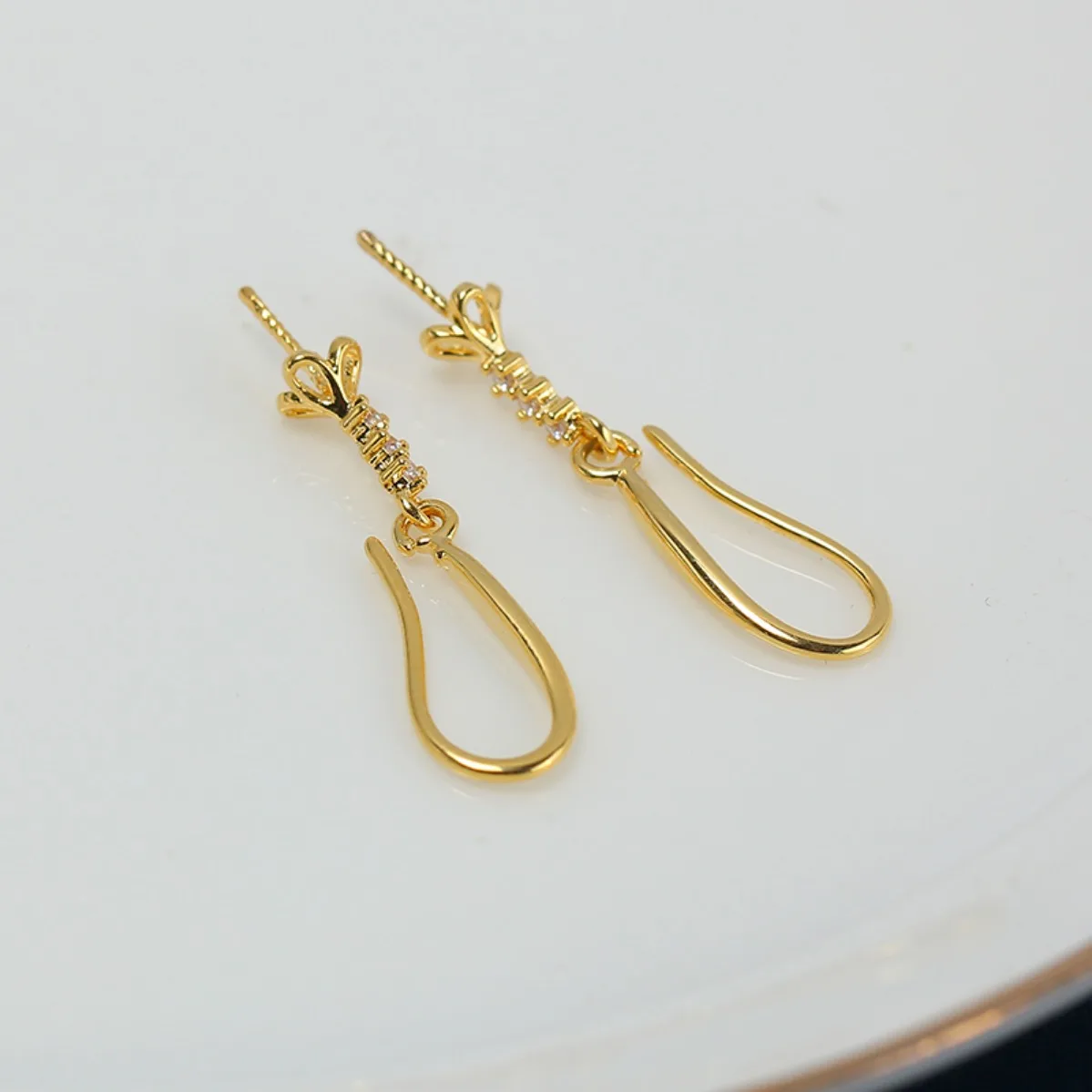 Elegant Women Brass 14K Gold Filled Knot Micro Pave CZ Blank Setting Handmade Findings For DIY Pearl Stud Earring
