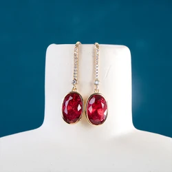 Cellacity Gold Color Drop Earrings For Charm Lady With Oval Ruby Gemstone Wedding Engagement  Fine Jewelry Dating Gift