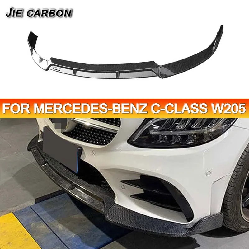 For Mercedes-Benz C-Class W205 C200 C260 Sport Carbon Fiber B-RABUS Style Front Lip Front Bumper Chin Lip Splitter 2019-2022