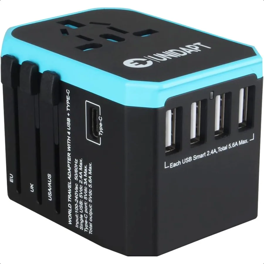 

Universal Travel Adapter European Travel Plug Adapter International Power Adapter Worldwide Charger with USBC 4 USB Ports Trave