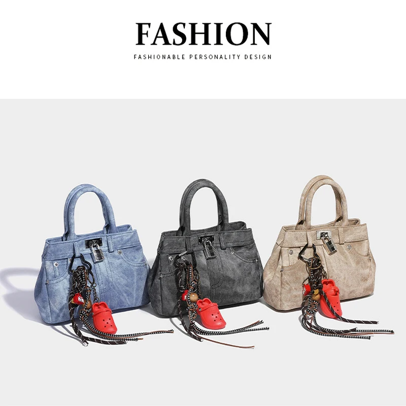 2024 Autumn New Retro Denim Handbag High-Looking Fashion Versatile Casual Commuting Shoulder Crossbody Bag