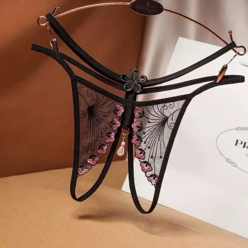 لطيف سيسي الملابس الداخلية المطرزة شفافة مثلث السراويل الترا الساخنة السراويل مثير Crotchless ثونغ جوفاء خارج مثير الملابس الداخلية