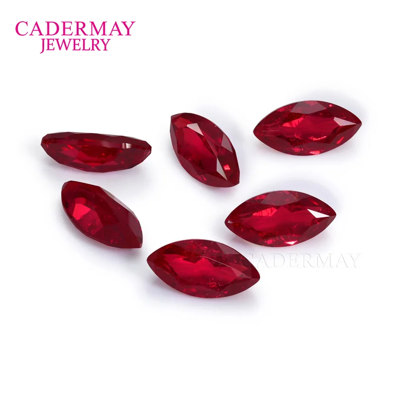 Cadermay Certified Lab Ruby 3x6mm-10x20mm Marquise Shape Pigeon Blood Red Lab Grown Ruby With Inclusions and Minor Cracks