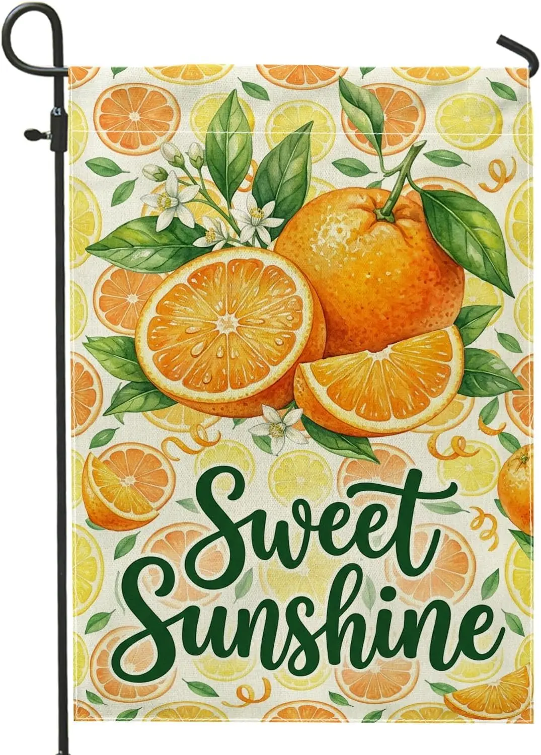 Orange Garden Flag, Summer Tropical Lemon Leaves Summer Yellow Burlap Double Sided Yard Decorative Flags for Outdoor Patio L yyi