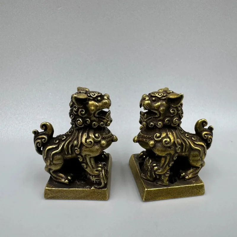 30.4 مللي متر البرونزية فو فو الكلب الحرس الأسد زوج صغير ختم الخاتم تمثال 24139 #1