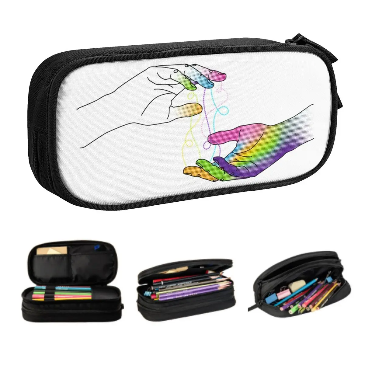 Custom Kawaii Abstract Minimalist Emotions Pencil Cases for Boys Colorful Draining Hands Large Storage Pen Bag Box Stationery