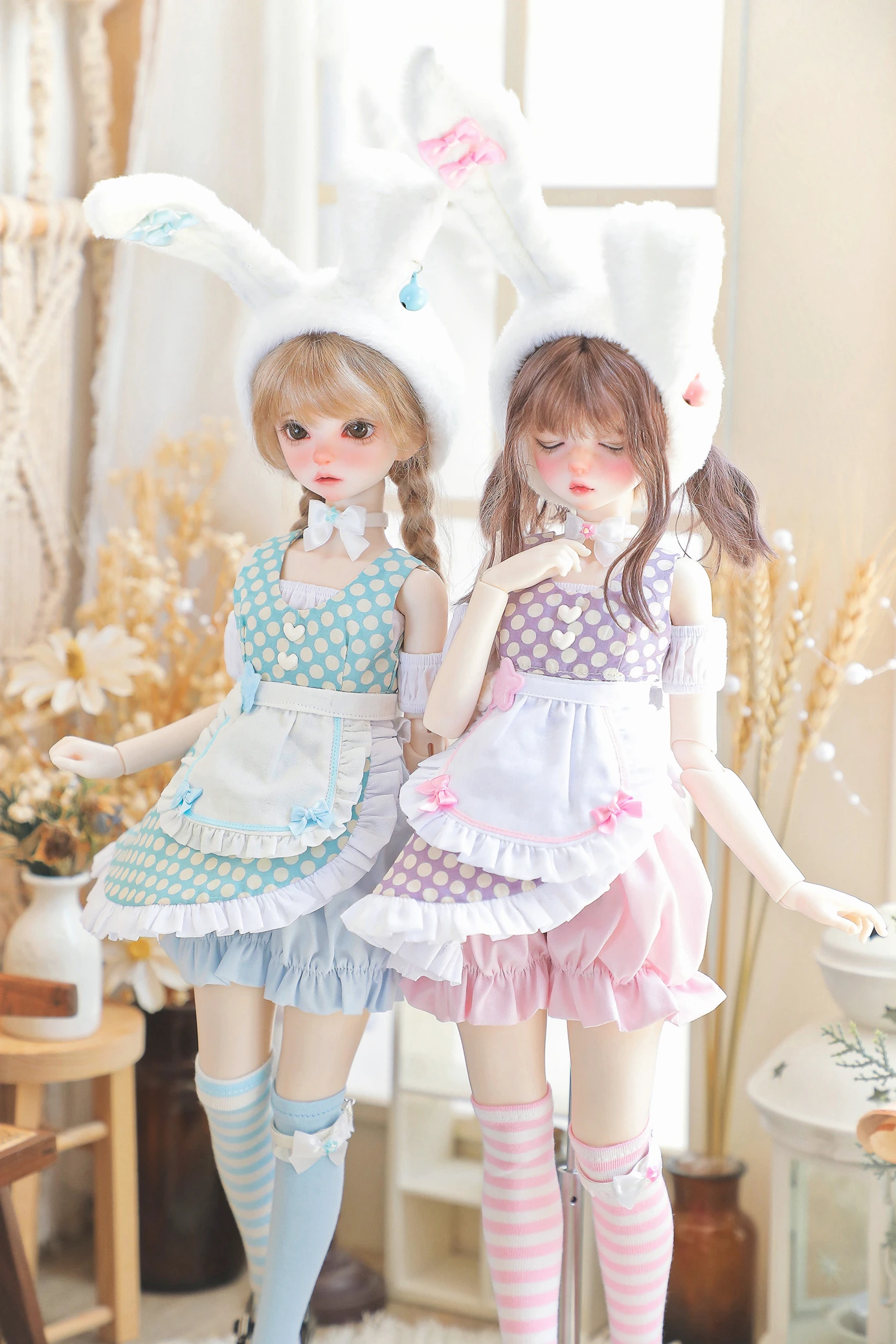 BJD doll clothes suitable for 1/4 size cute doll rabbit clothes suit suspenders skirt suit doll accessories (8 points)