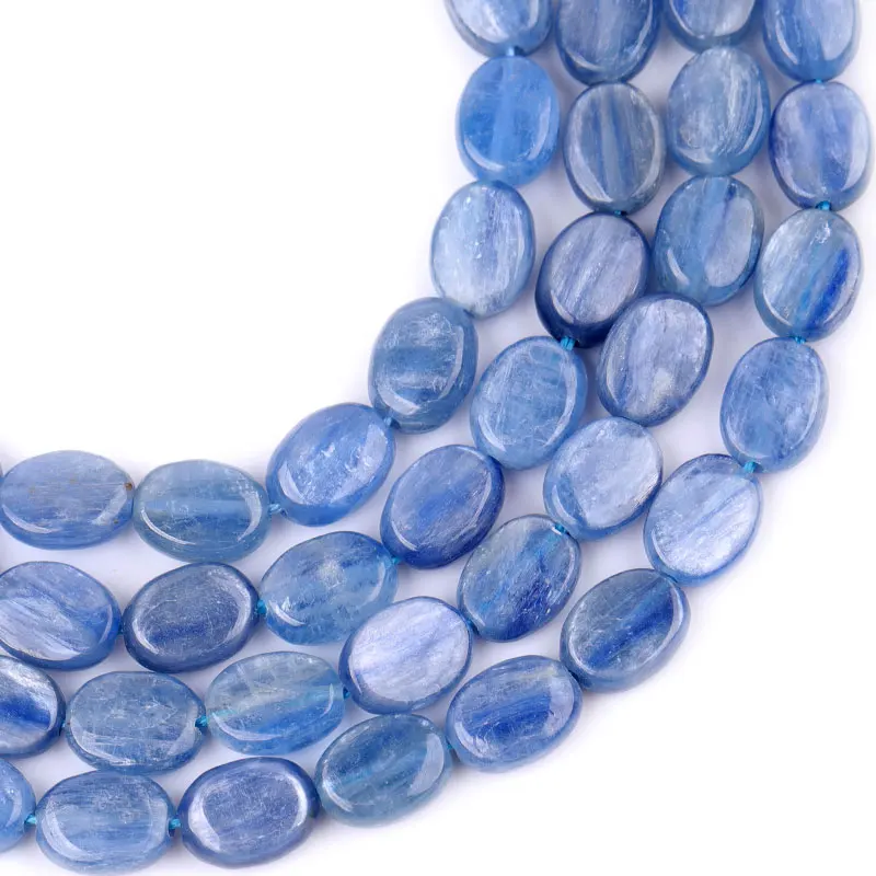7x9mm 10x14mm Wholesale Natural Blue Kyanite Gem stone Oval Shape Flatback  Beads For Jewelry Making Strand 15\