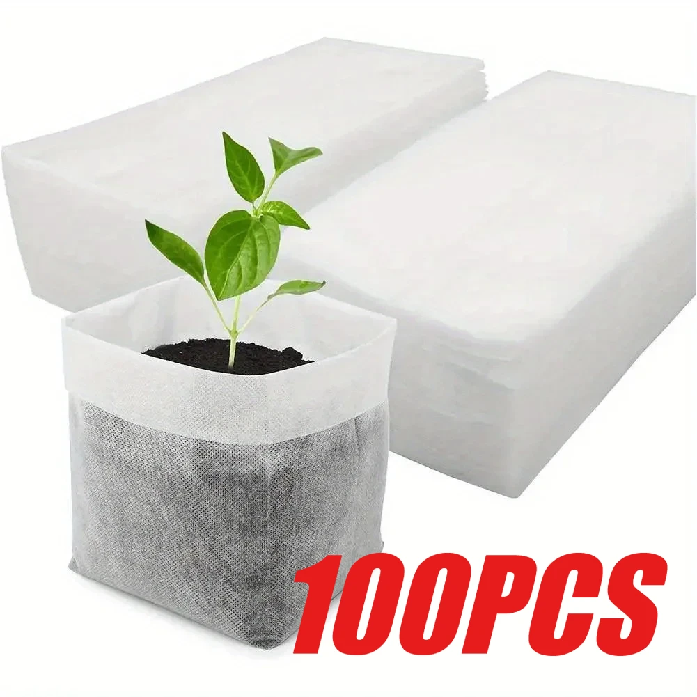 

100pcs Seedling Bag Biodegradable Non-woven Fabric Plant Growth Bag Fabric Seedling Pot Plant Bag Household Garden Supplies