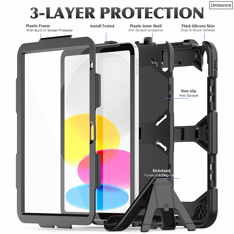 Silicone e PC híbrido Suporte Armor Capa para iPad, Caso Tablet à prova de choque, iPad 10.5, Mini 2, 3, 4, 5, 9.7, 7th, 8th, 9th, 10.2, 10th Gen, 10,9"