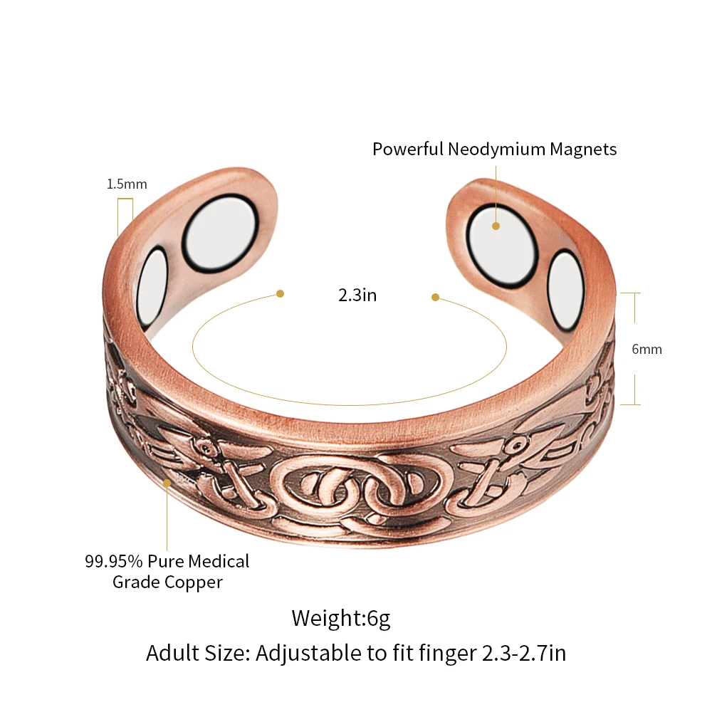 Wollet Copper Magnetic Ring for Women, 99% Pure Copper Rings Retro 2pcs Set with Magnet, Fashion Jewelry Gift