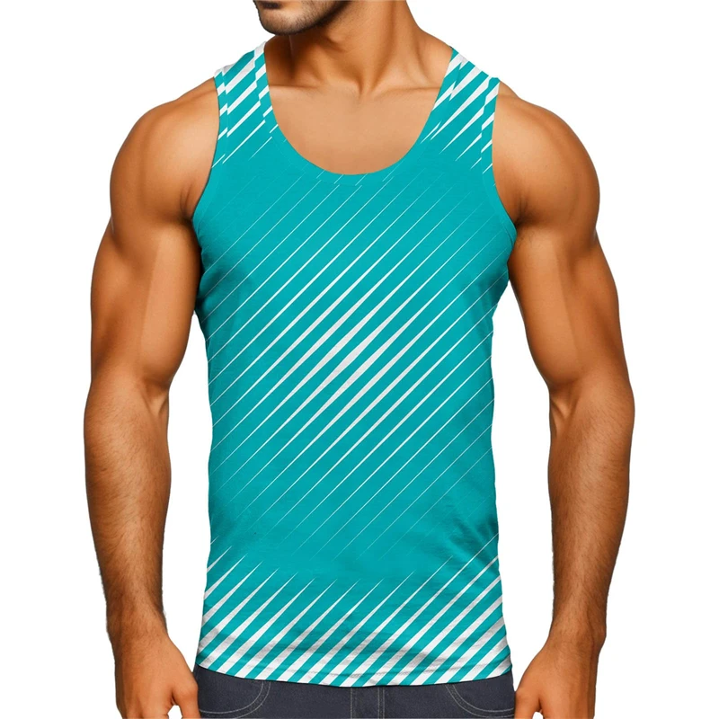 Colorful Stripes 3d Print Tank Top Men Loose Gym Fitness T-Shirt Summer Street Sports Sleeveless Tees Tops Kids Quick Dry Vest