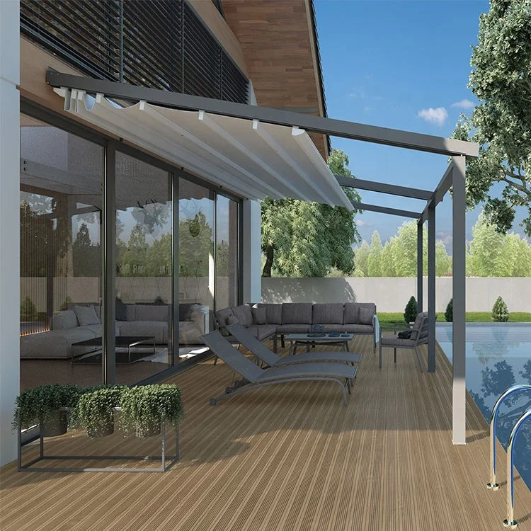 PVC Roof Motorized Canopy Outdoor Pergola Eco-Friendly Feature Aluminum Alloy Frame with Coating Wood and Metal Options
