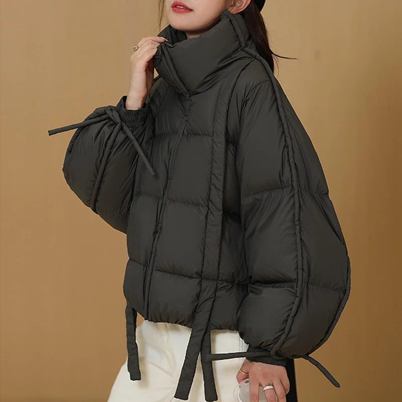 INEKO-Chaqueta de plumón de gran tamaño para mujer, Abrigo acolchado con cordones, parkas de cuello alto, ropa informal, nuevo diseñador, moda de