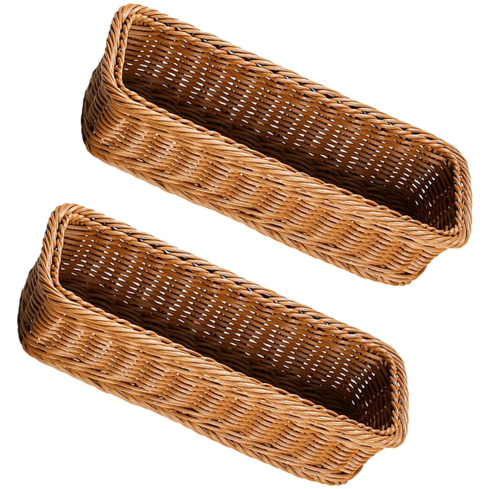 

2pcs Imitation Rattan Cutlery Basket Handwoven Storage Organizer Knife Fork Spoon Condiment Jar Holder Desk Bathroom Decorative