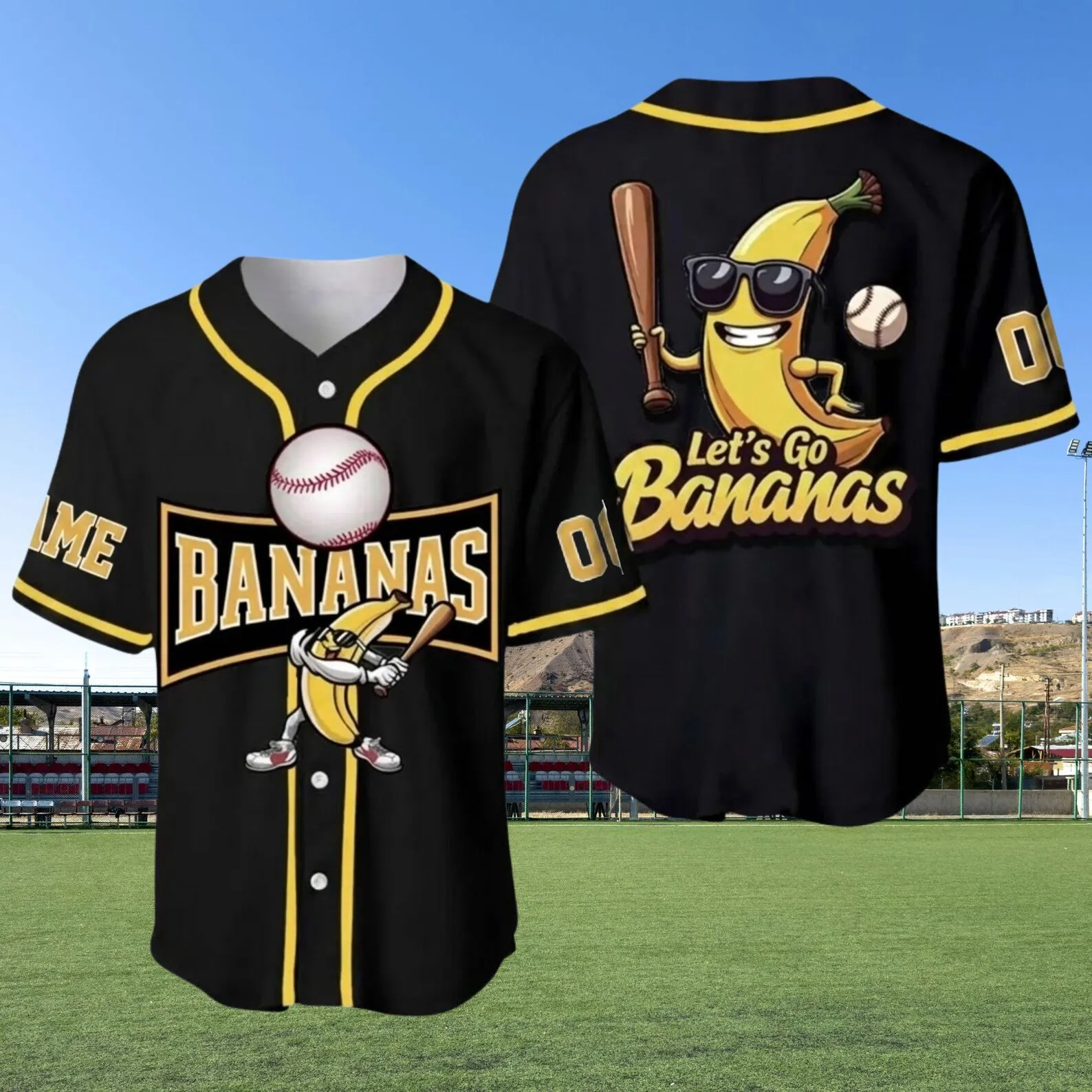 Banana Team Custom Baseball Jersey Personalized Name Number Yellow Button Shirt Breathable Sports Fan Uniform Gift