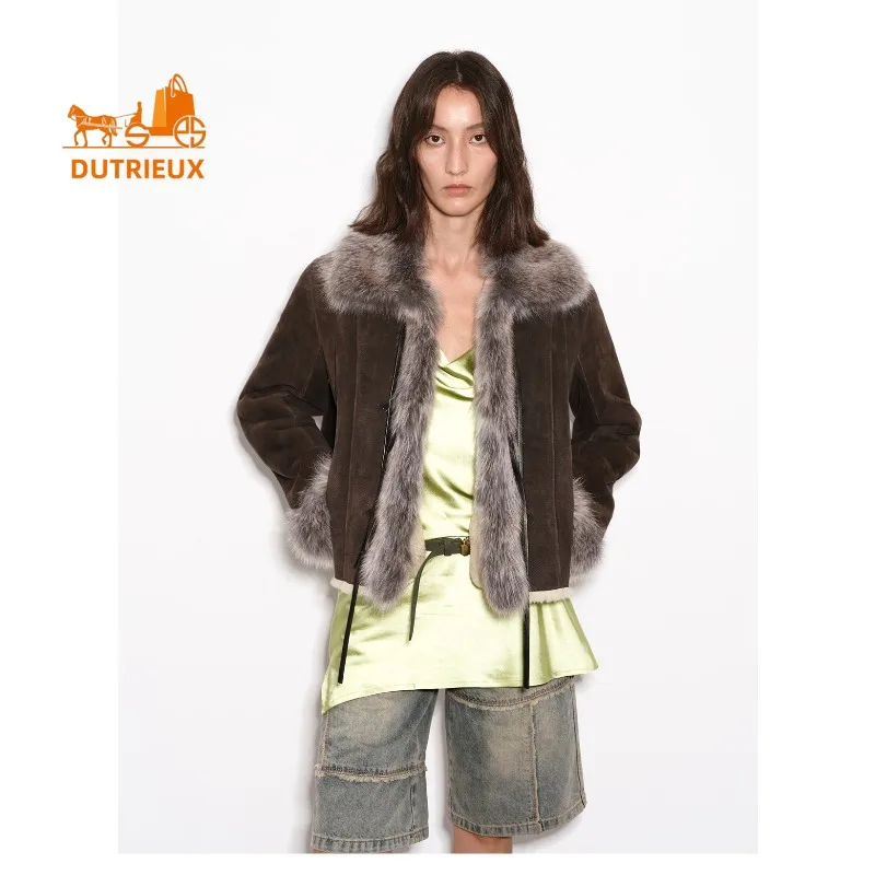 

2025 Winter New Style Women's Loose Fox Fur Collar, Fur and Leather Coat, 100% Genuine Fox Fur, Soft Warm Thick Jacket for Women