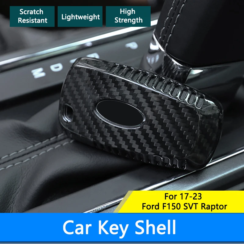 

QHCP Car Key Case Cover Real Carbon Fiber Key Cover Key Shell Decorative Key Bag Protection For Ford Raptor F150 17-23 Accessory