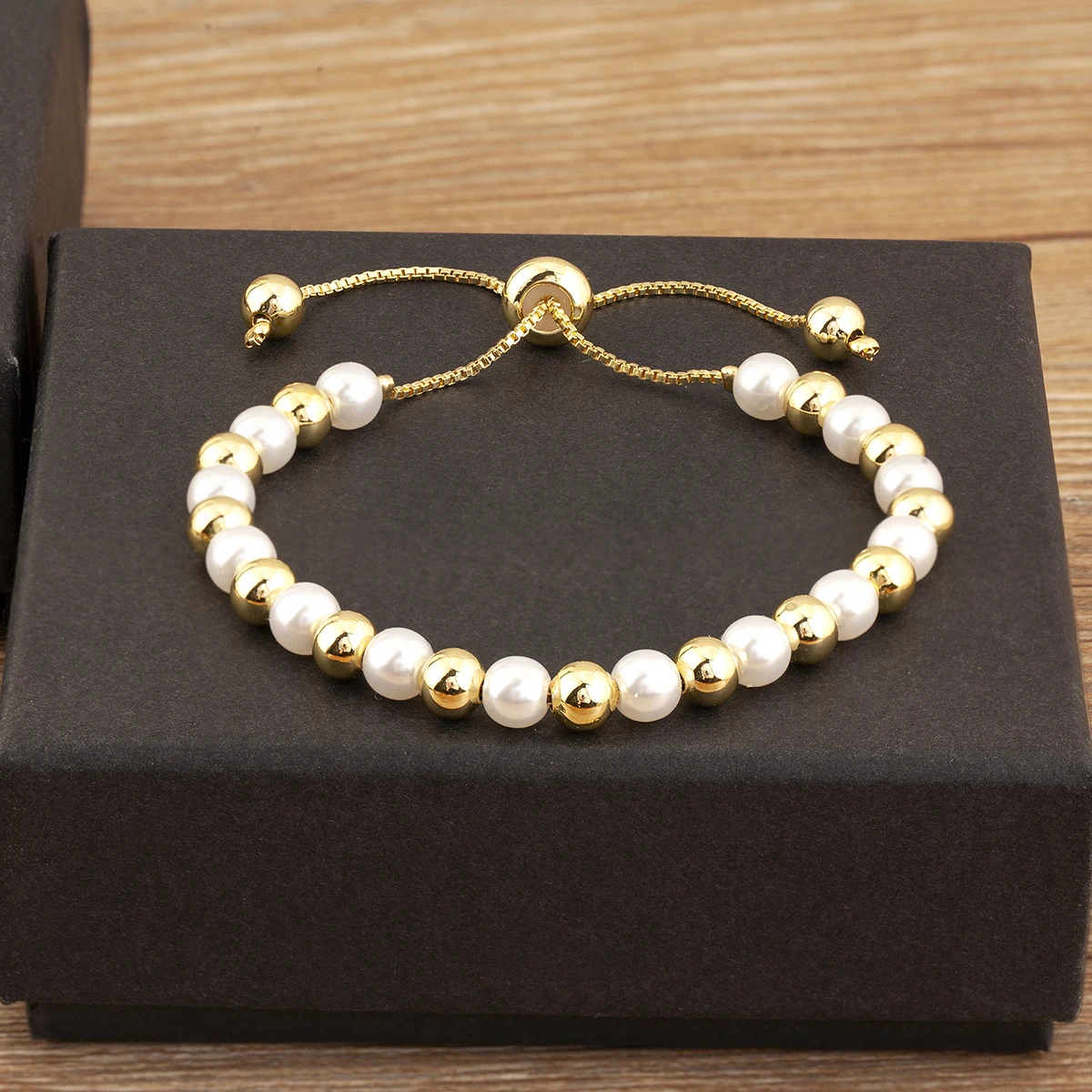 Nidin Elegant Pearl Beaded Bracelet For Women Adjustable Drawstring Bow Bracelets Fashion Engagement Wedding Party Jewelry Gifts