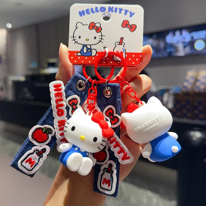 

Sanrio Hello Kitty Keychain Cartoon Kawaii Kt Cat Bag Pendant Pvc Doll Car Keyring Chain Have Tag Accessories Girlfriend Gift