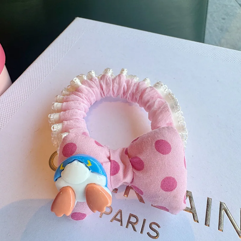 حبل شعر من الدانتيل بفيونكة منقطة ثلاثية الأبعاد من Miniso للنساء، حبل رأس عالي المرونة ومتين، حلقة شعر متعددة الاستخدامات