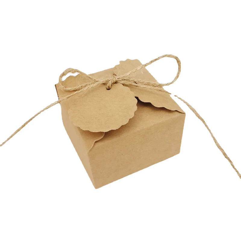 

50pcs Small Kraft Paper Boxes Wholesale with Hemp Ropes and Round Tags Card DIY White Gift Box Party Candy Packaging Supplies