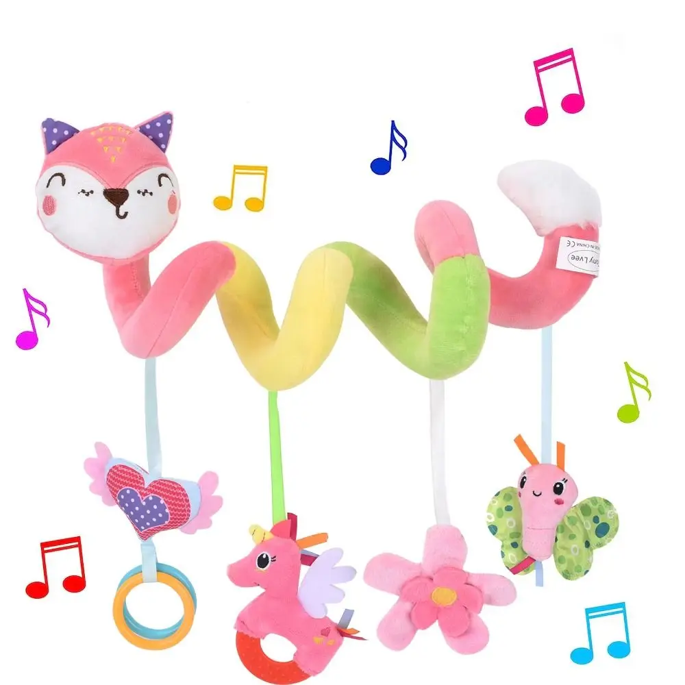 Plush Baby Spiral Plush Hanging Toys Musical Toy Soft Plush Hanging Rattle Cartoon Early Education Stroller Sensory Toy