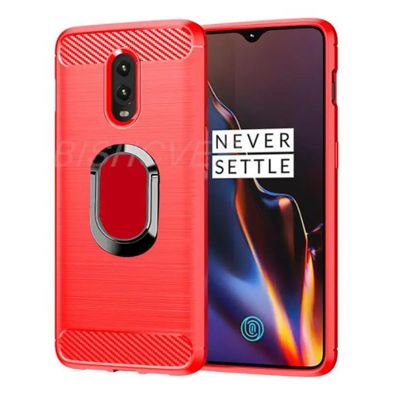 Brushed Carbon Fiber Silicone Shockproof Case For OnePlus 1+  6T 6 5 5T 7 Pro Magnetic Stand Protective Cover