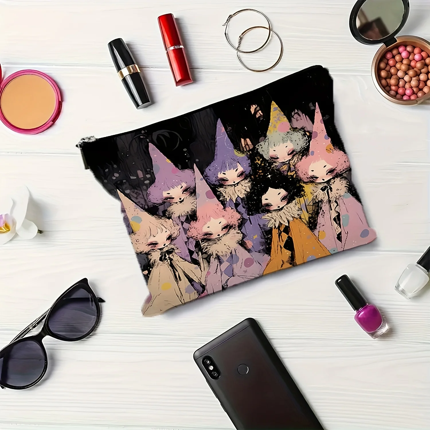 Kosmetyczka w stylu gotyckim dla małej dziewczynki - wielofunkcyjna saszetka na zamek błyskawiczny, etui na biżuterię, idealna podróżna mała torba na zamek błyskawiczny.