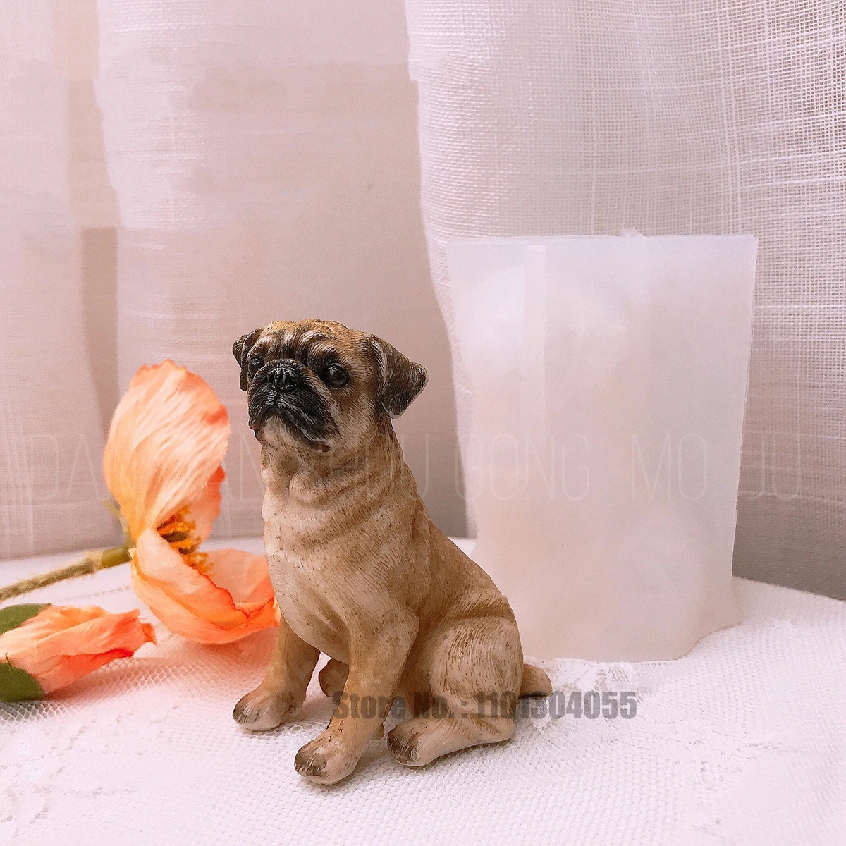 

3D Pug Dog Silicone Mold Home Resin Dog Ornament Gypsum Concrete Casting Molds DIY Clay Crafts Tools Pottery Soap Candle Molds