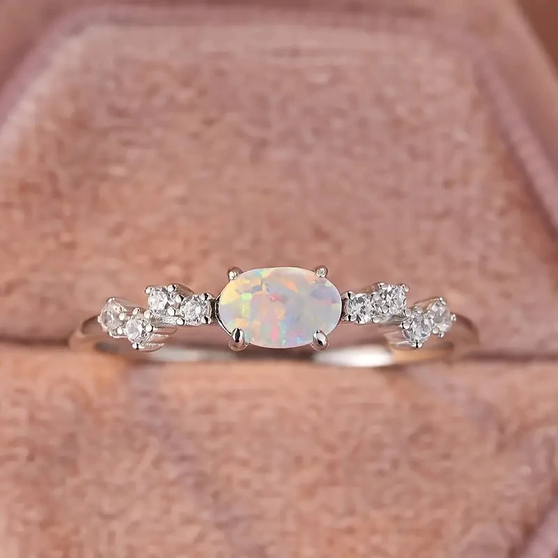 Huitan 925 فضة لامعة أوبال خواتم الاصبع العصرية الجمالية الملونة اكسسوارات شيك حفل زفاف مجوهرات للنساء #5