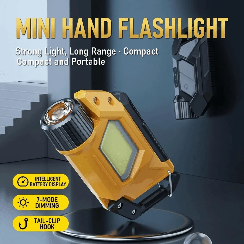 2 in 1 Design Mini Flashlight Lightweight Long Lasting Battery Portable Work Light Built In Rechargeable Battery