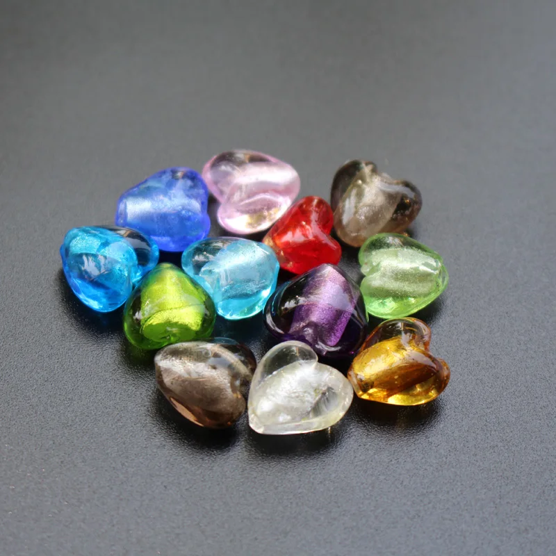 12mm Heart Beads Foiled Lampwork Glass beads Red Pink Mix for Jewelry Making Jewelrry Supplies White Accessories DIY Bijoux