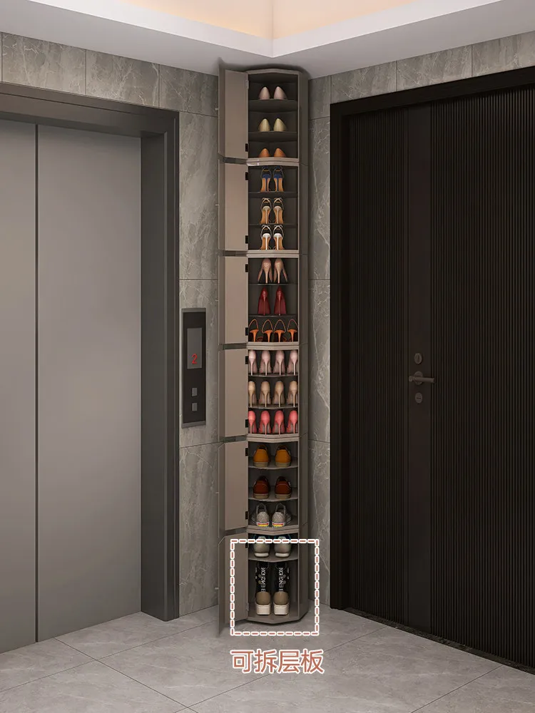 Light luxury rotating octagonal shoe cabinet storage artifact space-saving locker
