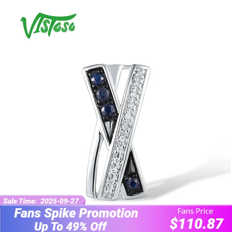 

VISTOSO Pure 14K 585 White Gold Cross Pendant For Women Sparkling Diamond Blue Sapphire Classic Delicate Wedding Fine Jewelry