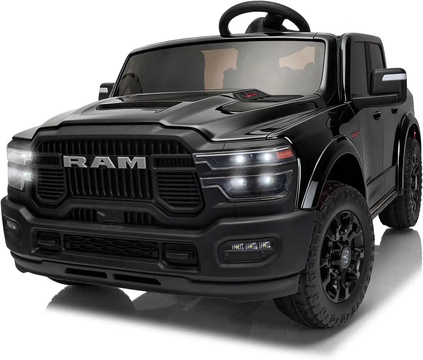 Licensed SQ7 RAM 24V Kids Electric Ride On Car Parent Remote Control Spring Suspension Storage Bed Off Road Electric Truck Black