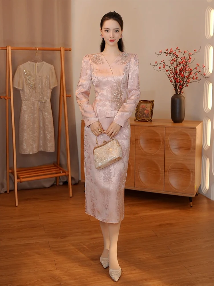 

Ele New Chinese Sle Slimming Dr National Spirit Faionable Fake Two-Piece High Waist Floral Midi Dr for Wedding ...