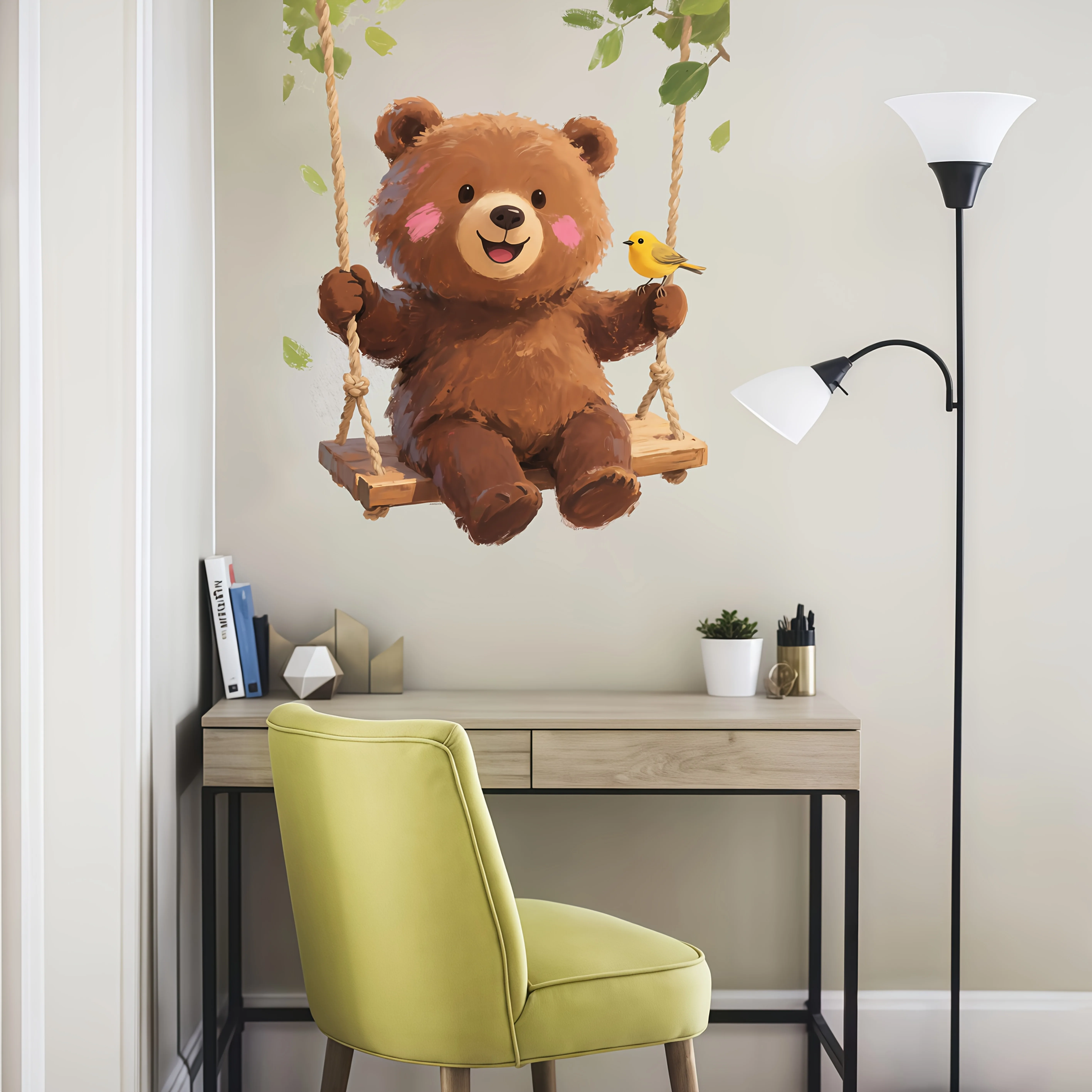 1pc Swing Bear Wall Sticker, Self-Adhesive Decorative Sticker, Suitable for Kids Room, Bedroom, Study, A Fun Gift for Children